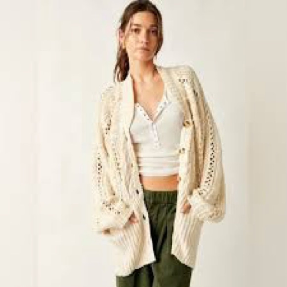 Free People cable stitch cardigan Cream Knit Women's Sweater